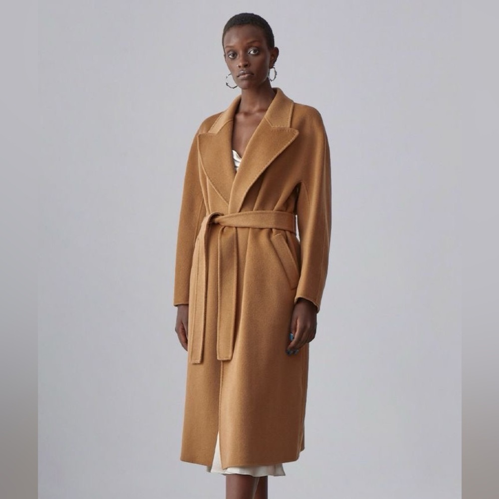NAP Emery Draped Merino Wool Belted Coat Brownie Camel S